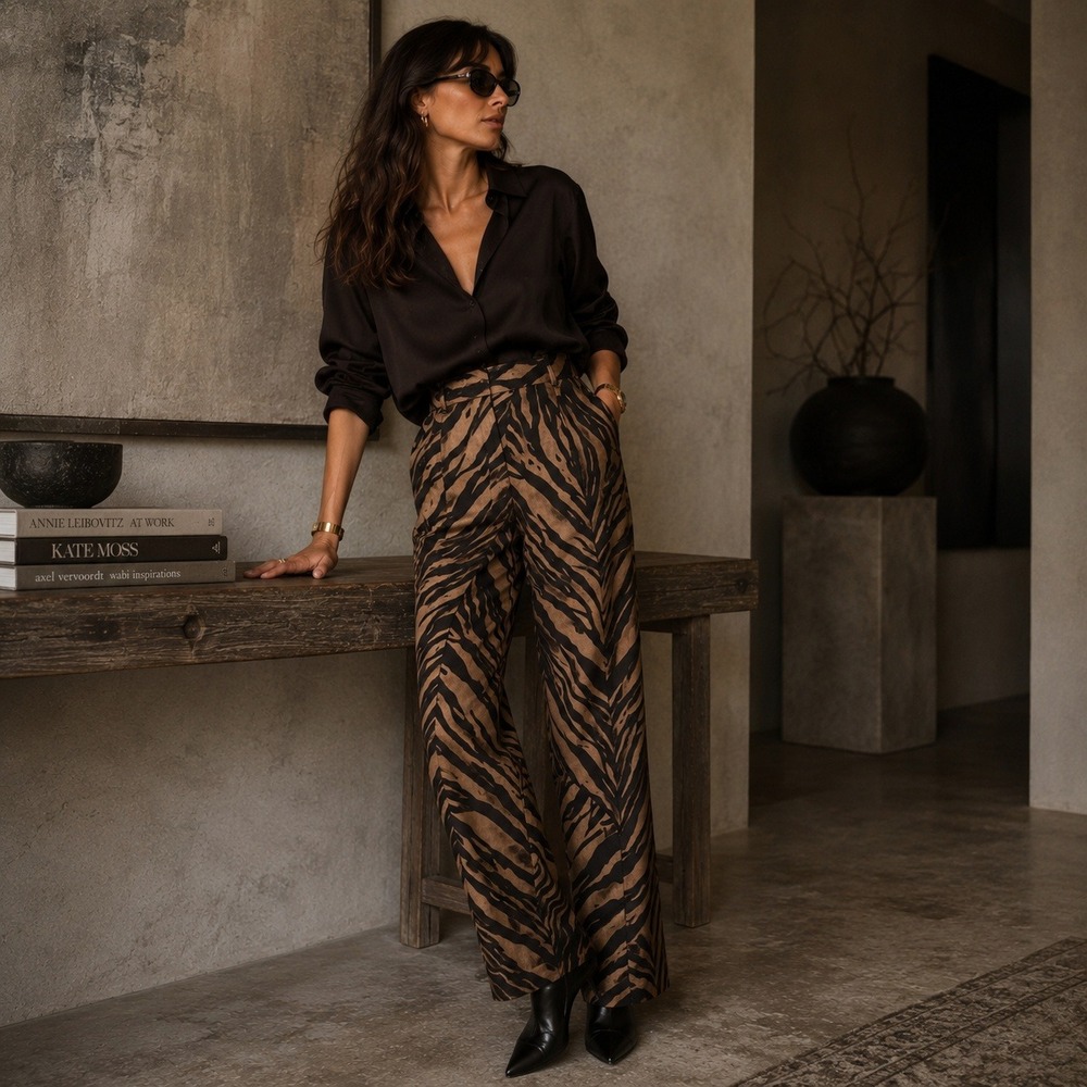 Oscar de la Renta Animal Print Pants Tiger Zebra Stripe Wool Cotton Pleat 27x34